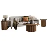 Auden 3 Piece Fluted Coffee & End Table Set in Chestnut Brown Wood